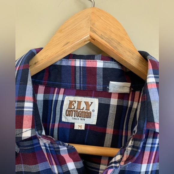 Ely Cattleman snap button shirt ling sleeve plaid thin western cowboy size med - Picture 6 of 7